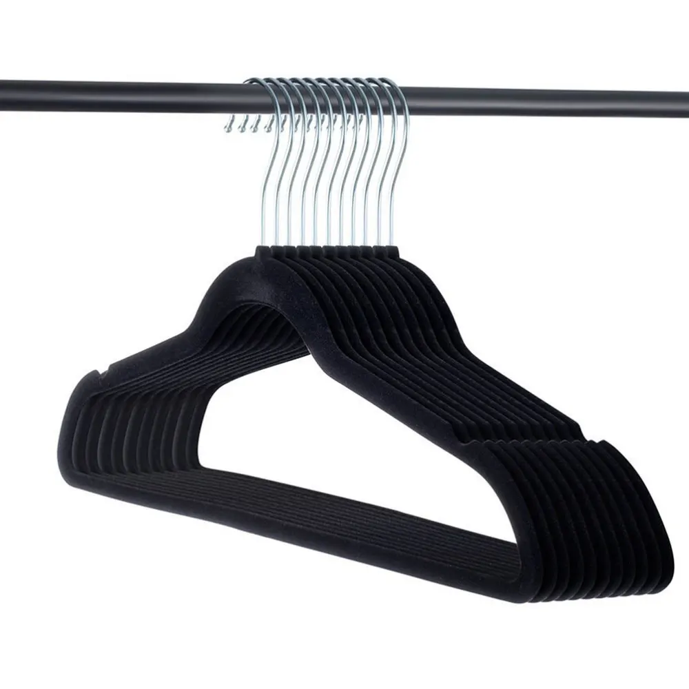 

15pcs Useful Non-Slip Flocked Hangers Clothes Hangers Shirts Sweaters Dress Hanger Hook Drying Rack (Black)