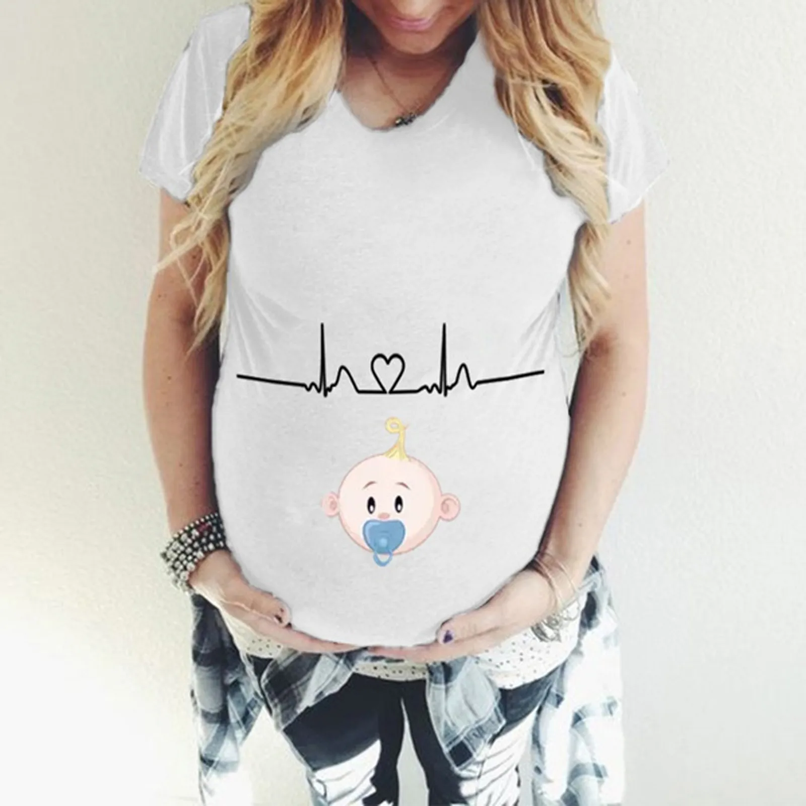 Модная Забавная детская футболка с принтом для беременных женская животом