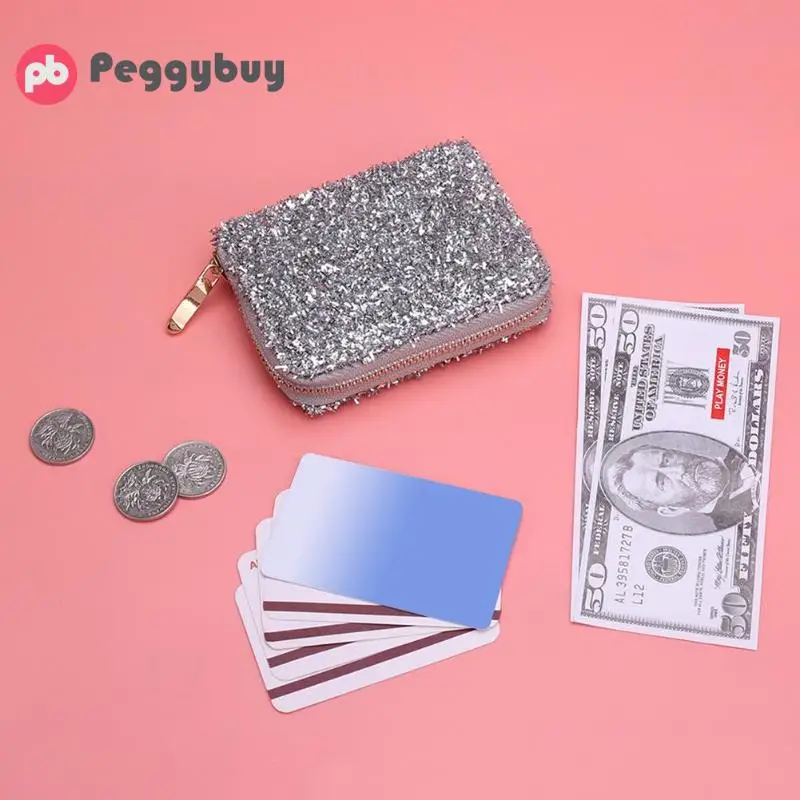 Женский короткий кошелек из ПУ кожи с блестками|Женские кошельки| |