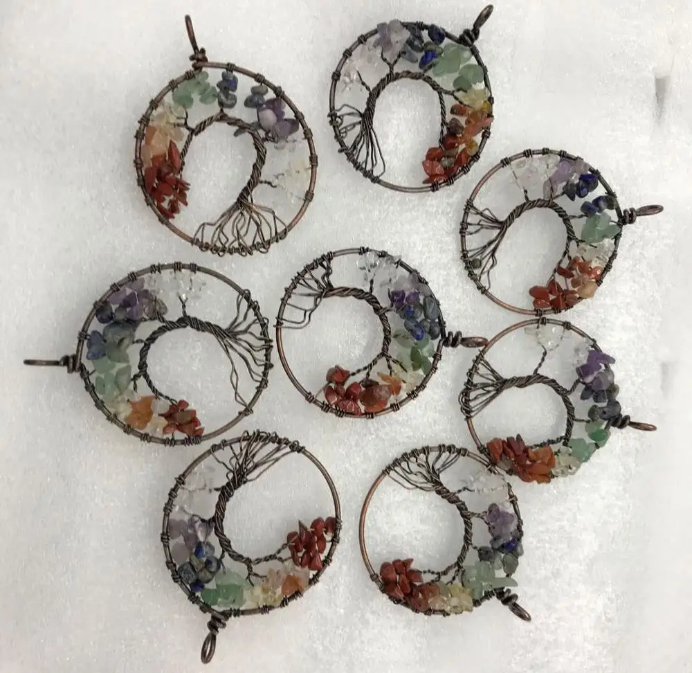 

10pcs 50MM Natural Stone Quartz Crystal Amethyst 7 Chakra Reiki Healing Tree of Life Pendant For Diy Jewelry Making Necklace