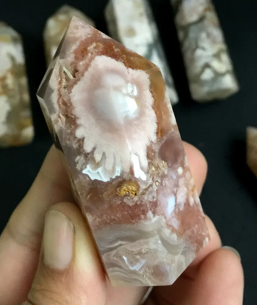 

1pc Beautiful natural sakura agate column energy healing ornaments