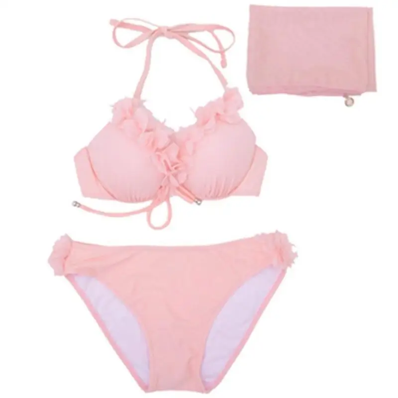 

South Korea's new small chest steel bracket gathered bikini three piece swimsuit