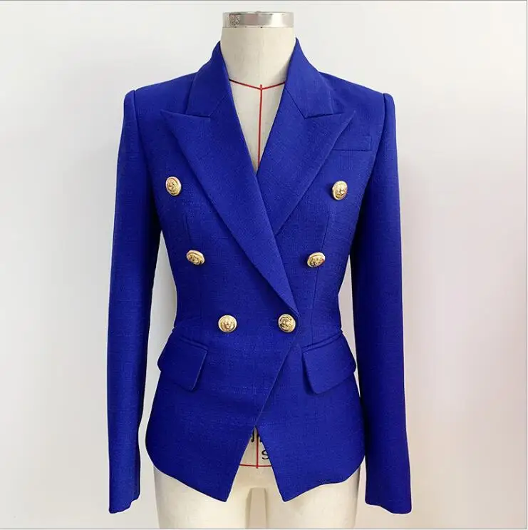 

2020 новый синий Цвет с длинным рукавом модное двубортное пальто узкого кроя Модель последних модных показов; Женский офисный жакет высокого ...