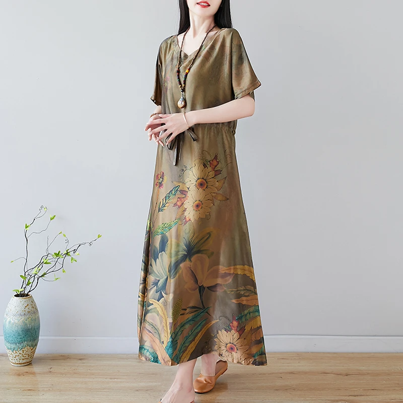 Платье макси Лулу в китайском стиле женское длинное с V-образным вырезом