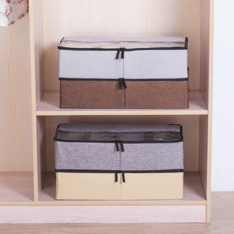 

Foldable Cotton Linen Storage Box for Clothing Shoes Dust Proof Thickening Washable Storage Boxes Shoes Organizer