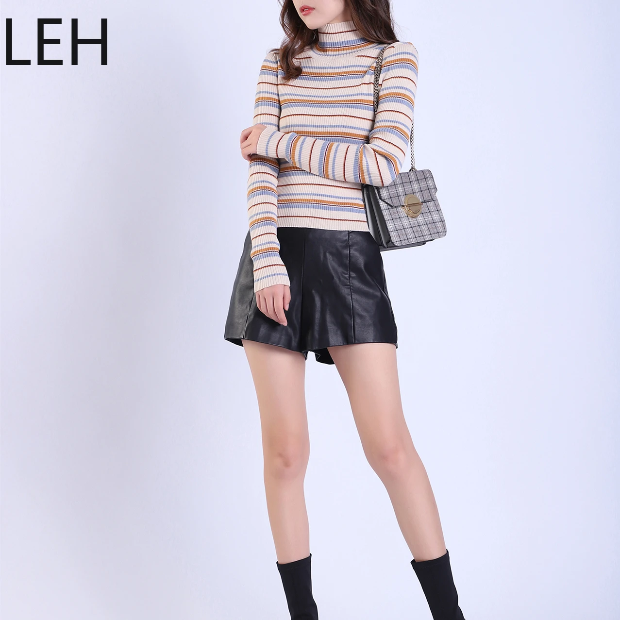 LEH Женская Новая мода Tricots Водолазка пуловер в полоску зимние топы однотонный