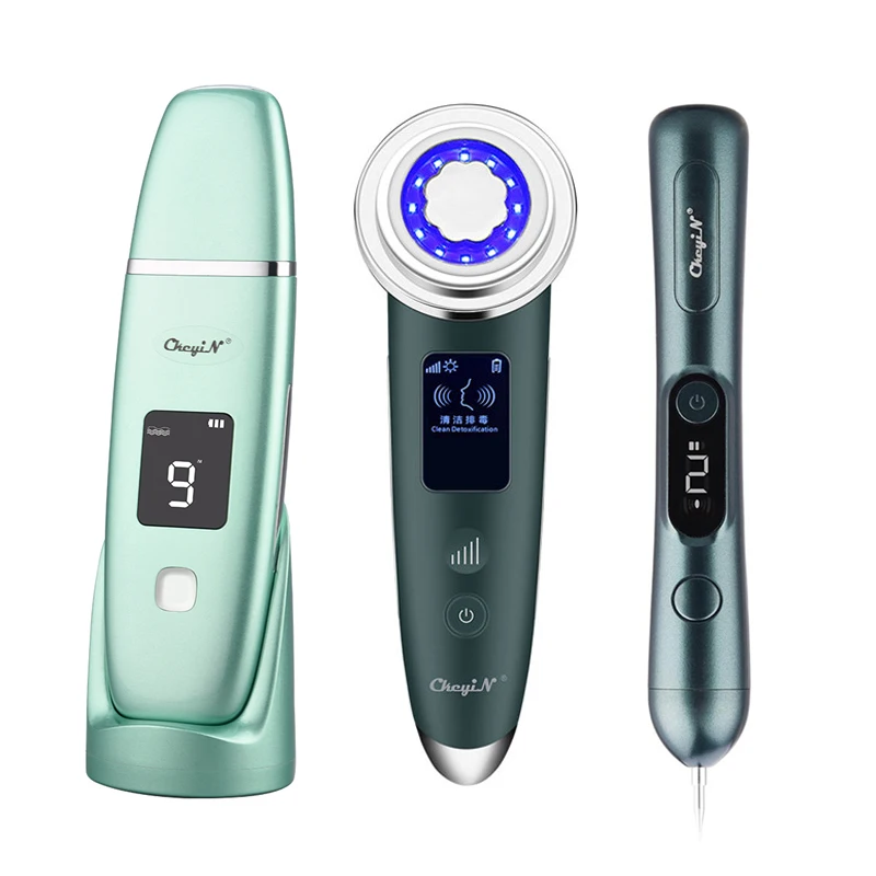 

Ultrasonic Vibration Skin Scrubber EMS Wrinkle Remover LED Photon Skin Rejuvenation Massager Laser Mole Remover LCD Plasma Pen