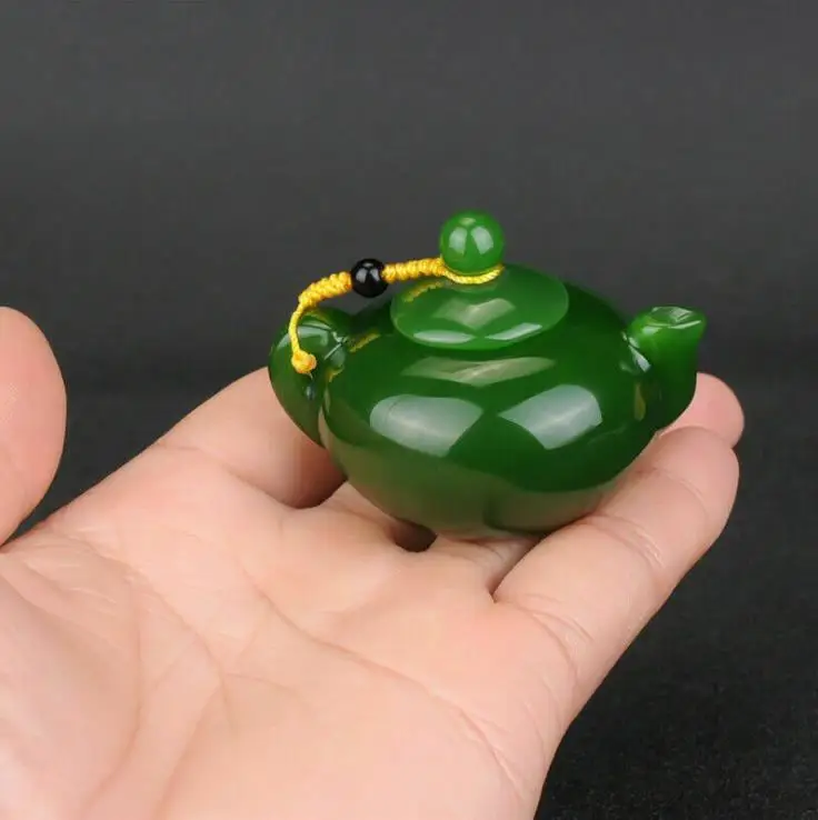 

Fashion Xinjiang Jade Green Tea Pot Jade Hand Carved Kettle Teapot Playing Thing Magic Pot Collection Ornament Gift Dropship