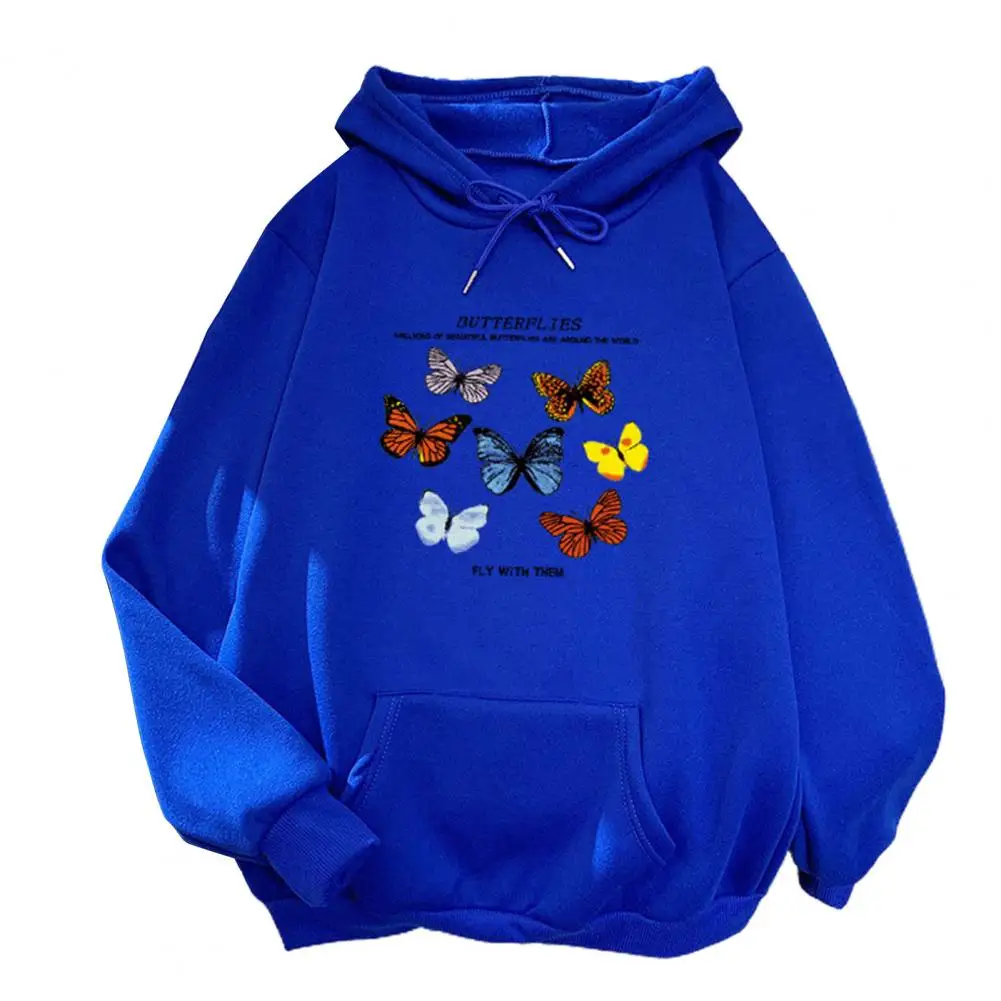 New 2021 Butterflies Pattern Front Pocket Sweatshirt Cotton Blend Long Sleeve Winter Hooded for Home
