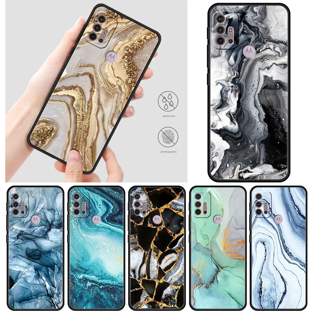 

Landscape Ink Marble Cases For Motorola One Fusion G30 G9 Play G8 Power Lite E6s G Stylus Edge 20 Pro Black TPU Phone Shell