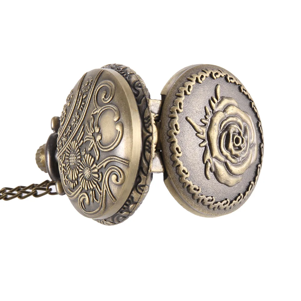 Винтажные карманные часы бронзового цвета кварцевые крутая цепочка с розами