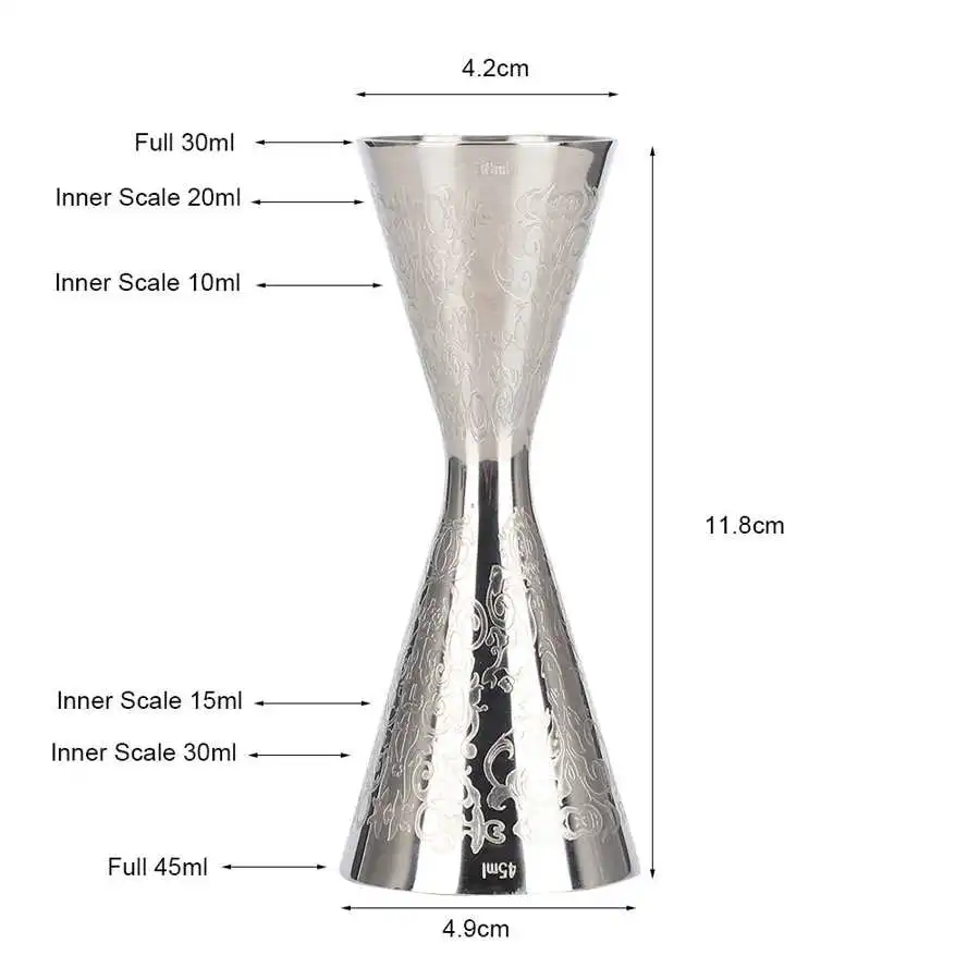 

30ml 45ml Beautiful Stainless Steel Jigger with Scale Drink Wine Measuring Cup Bar Shaker Measure Accessories Cocktail