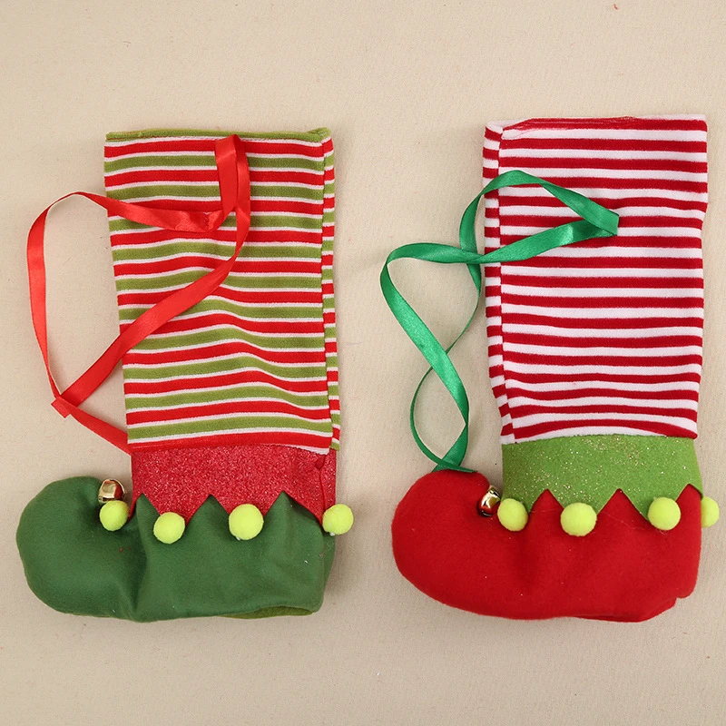 2020 Новогодние рождественские носки в полоску сумка для бутылок красного вина