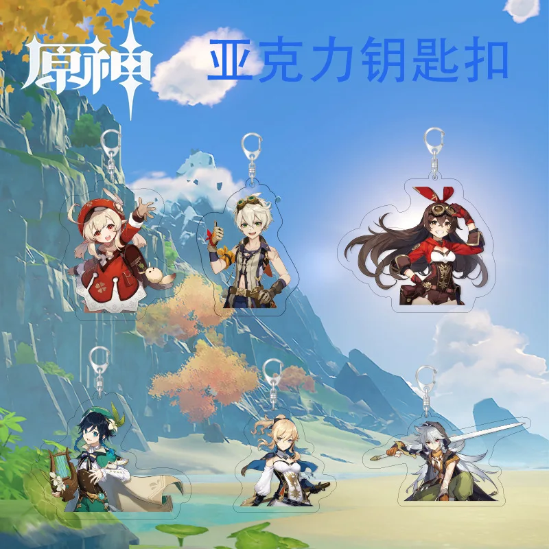 

Anime Keychain Genshin Impact Cartoon Figure Venti Hutao Zhongli Diluc Acrylic Key Chain For Girl Pendant Key Ring Gift Trinket