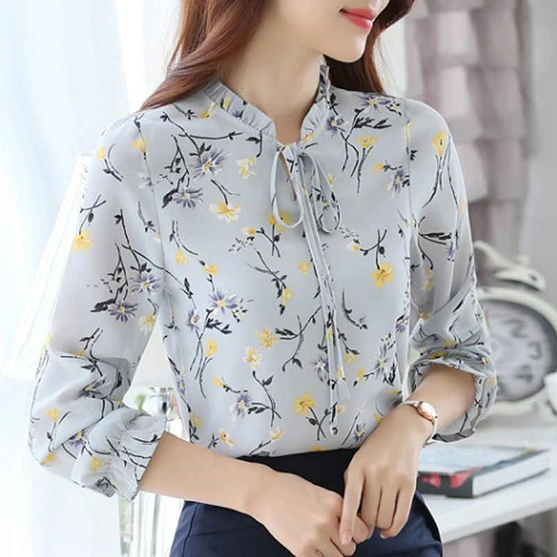 Fanco Blusas Femininas, модные цветочные топы и блузки, осенние женские рубашки с длинным рукавом, шифоновые женские блузки с принтом