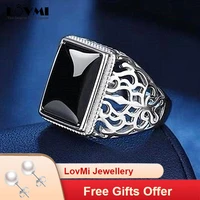 vintage black men ring 925 silver square shape life tree gemstone big diamond man jewelry open finger rings for wedding party