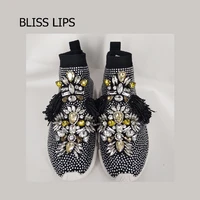 rhinestone sock sneake handmade crystal bling fashion women casual shoes stretch knitted breathable flat women shoes size 34 45