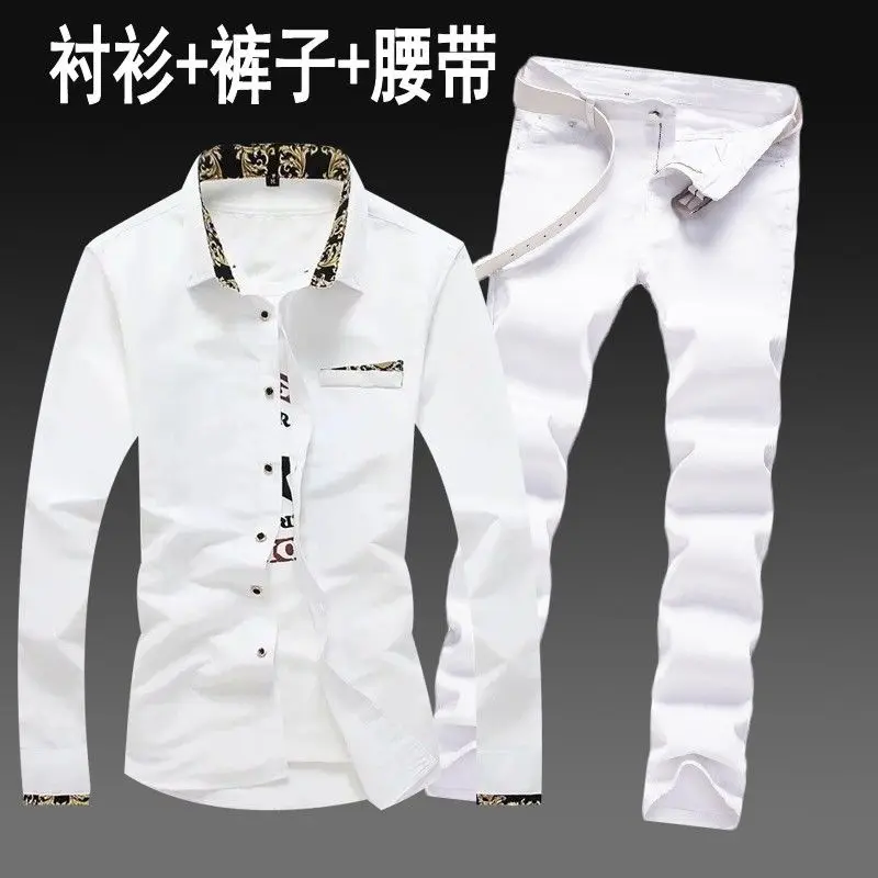 Long sleeve shirt jeans suit men fall outdoor sports leisure clothing fashion clothes
