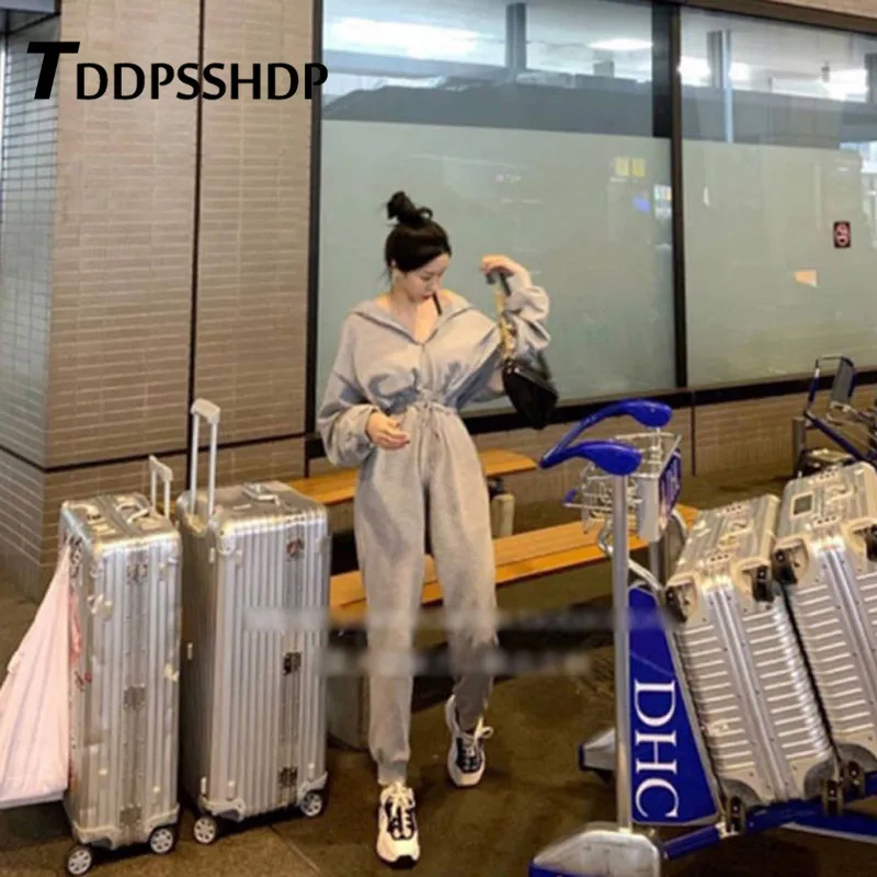 Осень 2019 серый и черный цвет на выбор женский комбинезон с капюшоном женские