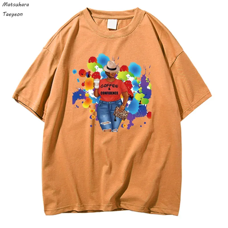 

Coffe Black Girl Women T Shirt Harajuku Loose Tops Punk Women Clothing Hip Hop New Streetwear Cotton Sweatshirt Woman Tshirts