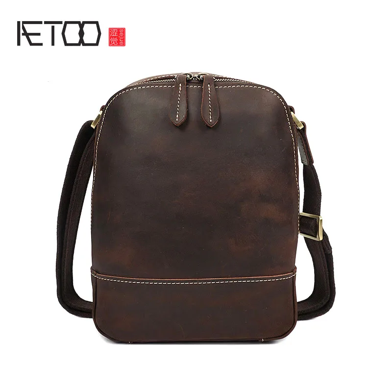 Кожаная мужская сумка AETOO повседневная мессенджер винтажная на плечо нагрудная