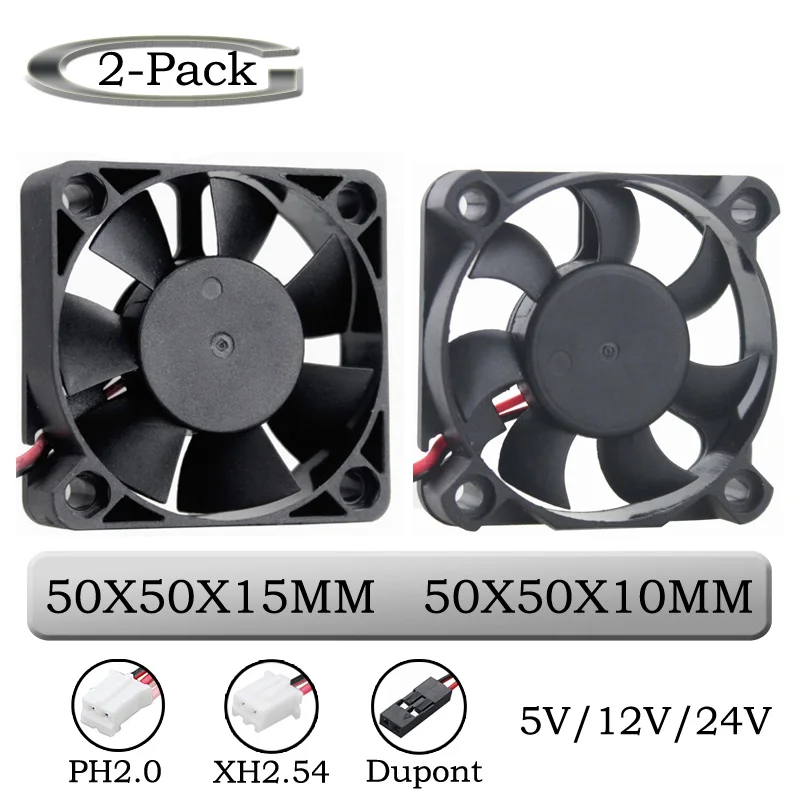 

2pcs Gdstime DC 5V 12V 24V 2Pin 5cm Plastic 5010S 5015 50x50x10mm 50mm Dual Ball PC Brushless Cooling Cooler Case Fan XH2.54