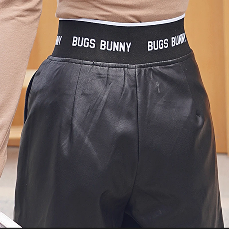 Осень-зима Капри с высокой талией высокое качество экокожа длина до колена