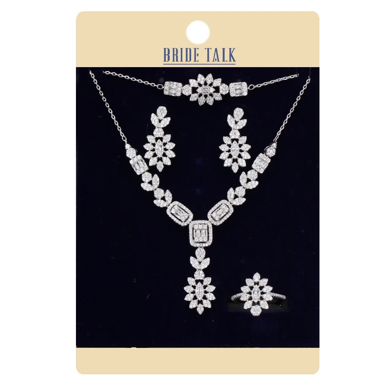 

TIRIM Fashion Flower Pendant Set Zirconia Necklace Earrings Bracelet And Ring Sets Elegant Women Charm Jelwery Conjunto De Joyas