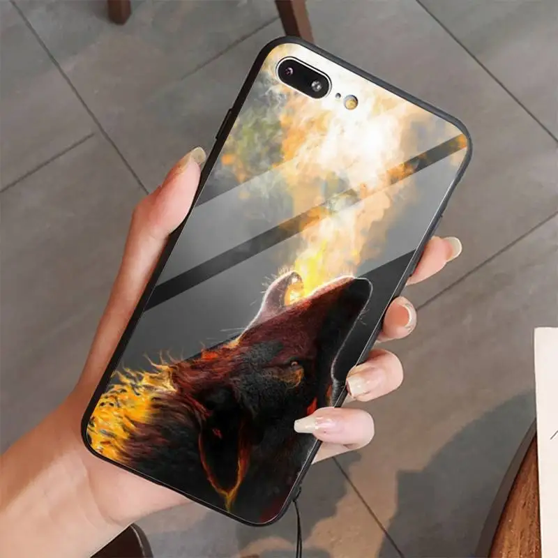 

howling wolf pictures animal Phone Case Tempered glass For iphone 5C 6 6S 7 8 plus X XS XR 11 PRO MAX