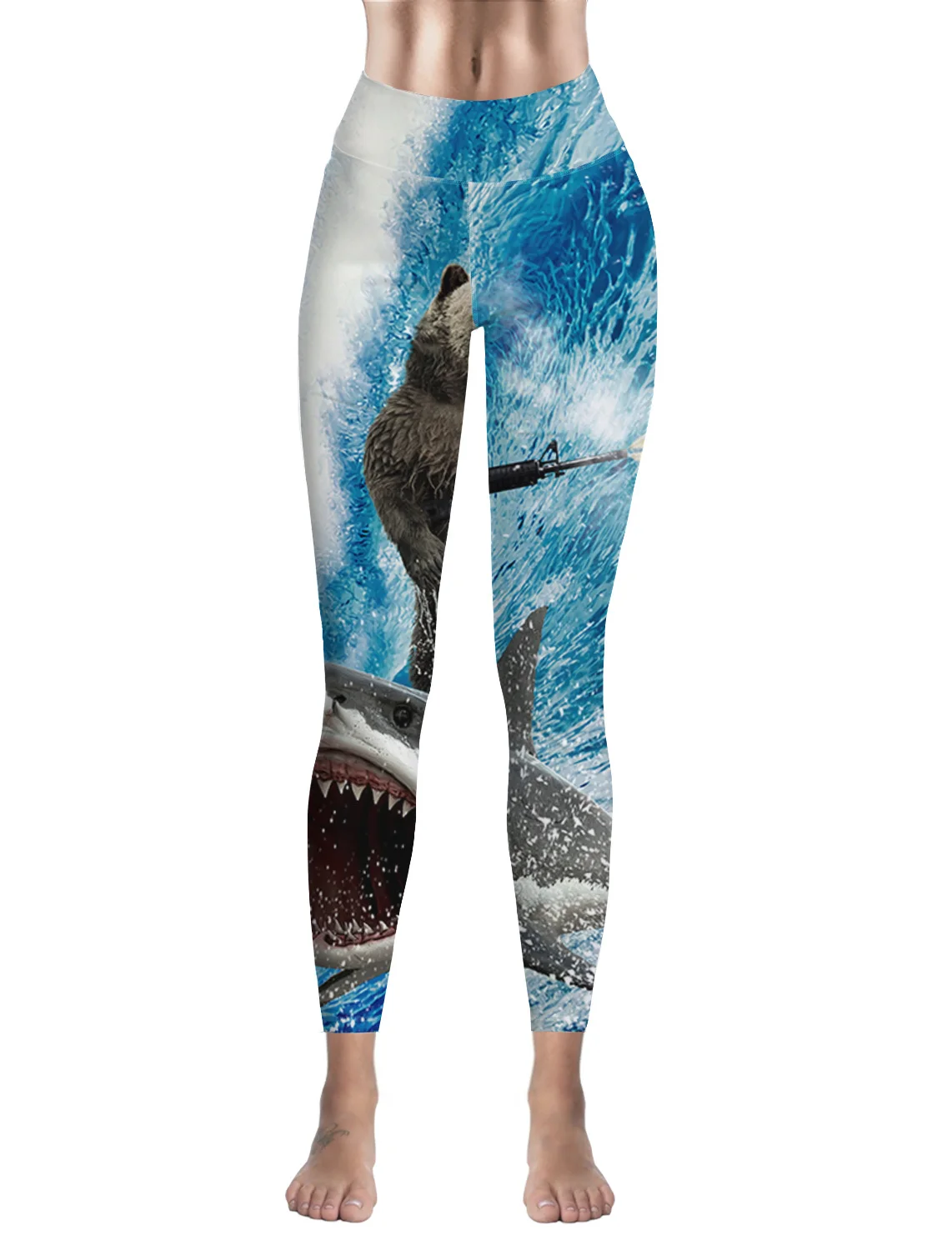 Повседневные женские леггинсы с изображением забавного медведя акулы пулемета