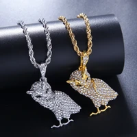 hip hop iced out owl pendant necklace for gold color silver animal bling aaa cz necklace womens ms jewelry