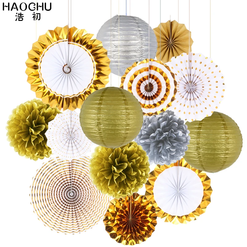 12 шт./лот подвесные бумажные поделки фонарики тканевые веера помпоны для