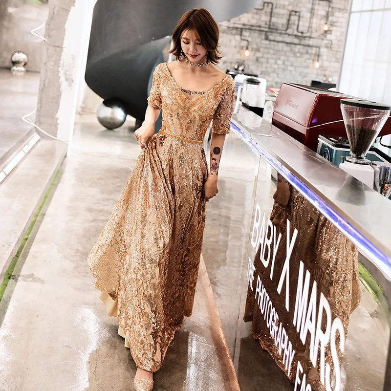 Великолепные золотые вечерние платья Длинные линии элегантные с коротким