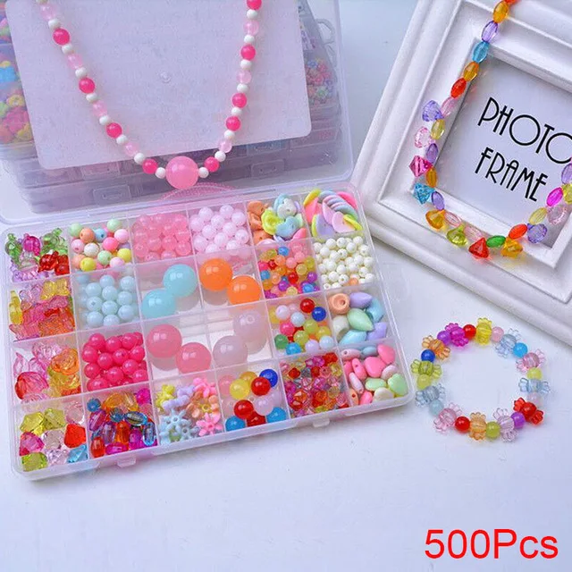 500 шт DIY бусины игрушки для детей ручной работы Обучающие с коробкой для хранения браслетов игрушки для изготовления ювелирных изделий креативные ювелирные изделия для девочек подарок - Цвет: H-500PCS