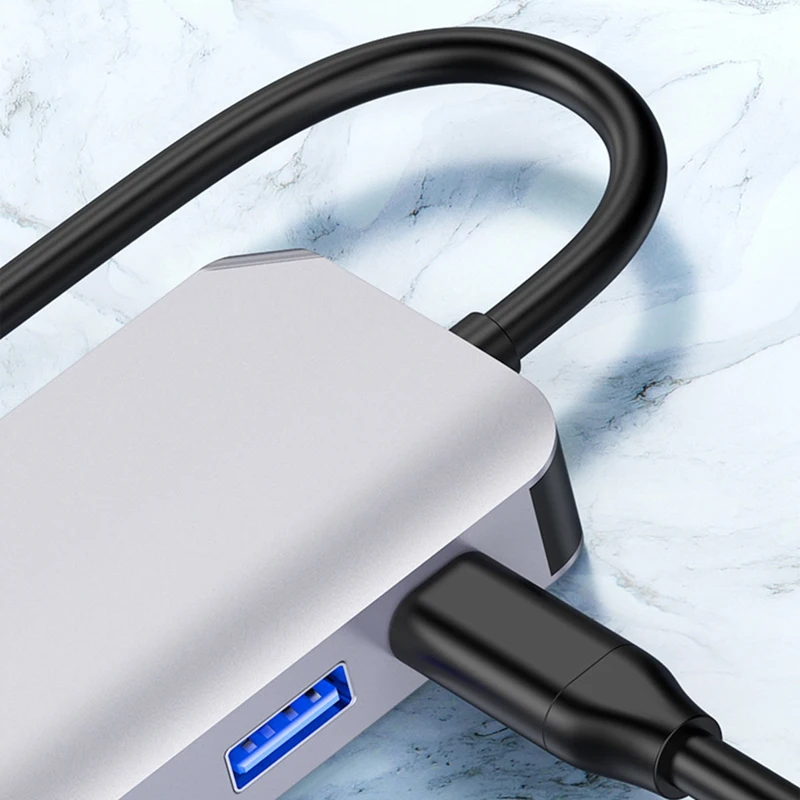 

Type-C Four-In-One Expansion Dock Converter Hub Adapter Suitable for Laptop Smartphone Expansion Converter Silver Gray