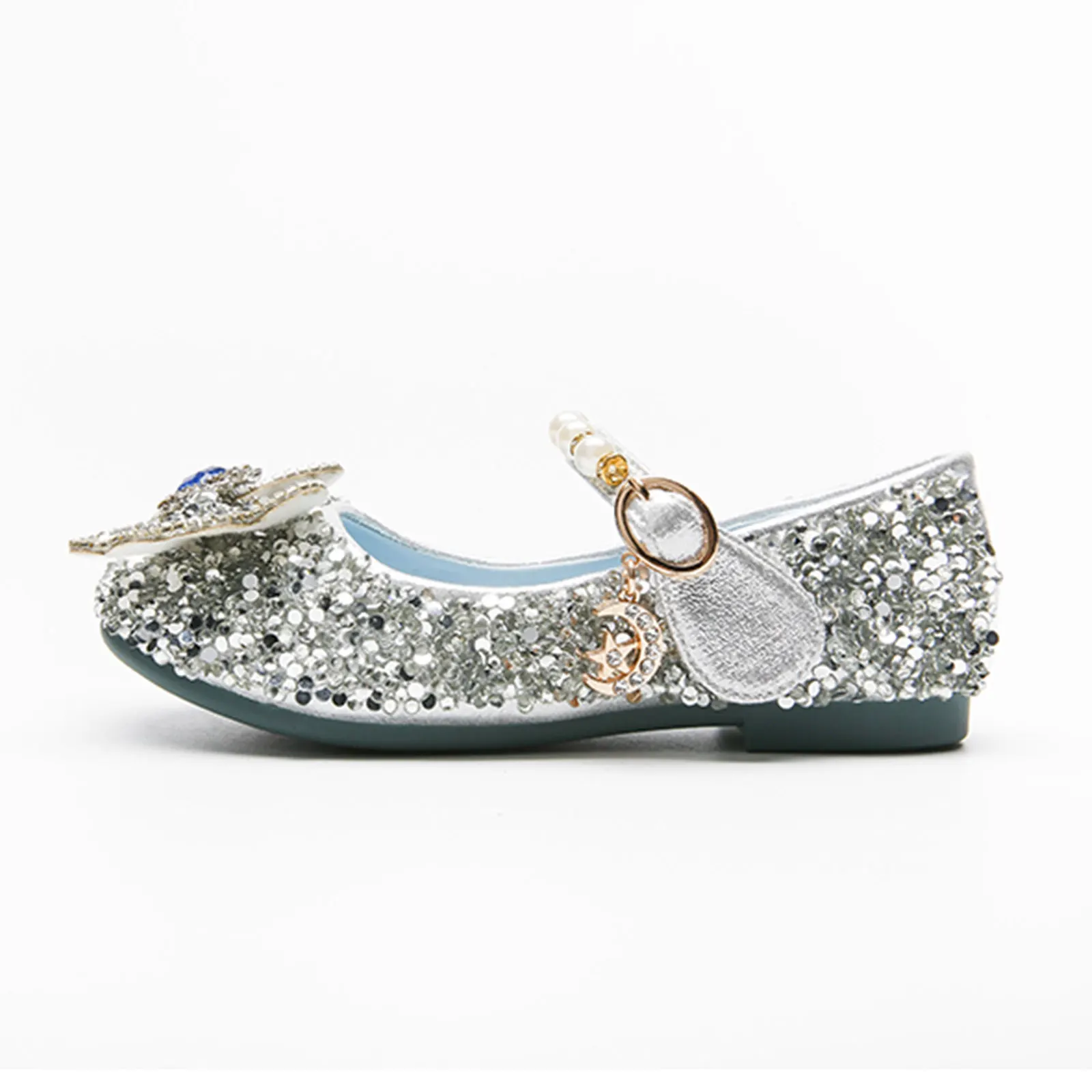 

Kids Leather Princess Shoes For Girls Round Toe Flats Casual Shoes with Giltter Decor Children Dance Party Wedding Dress Shoes