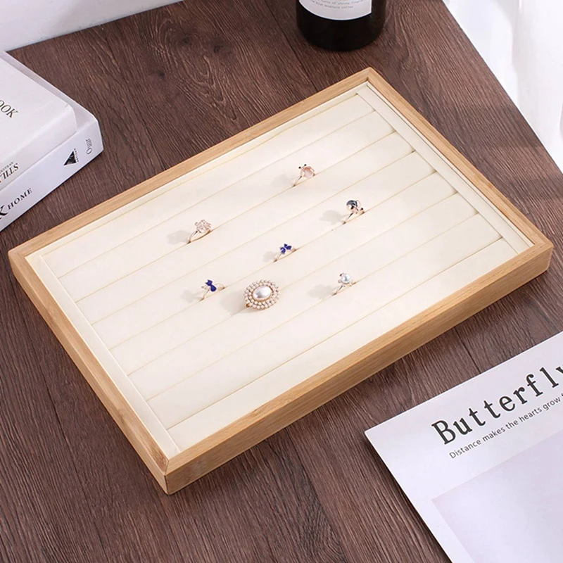 

New Fashion Solid Bamboo Wood Jewelry Display Tray Beige with Nordic Exquisite Gold Jewelry Display