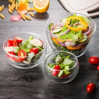 double layer heat resistant glass bowl large transparent microwave tableware fruit baking yogurt salad cereal oatmeal bowl