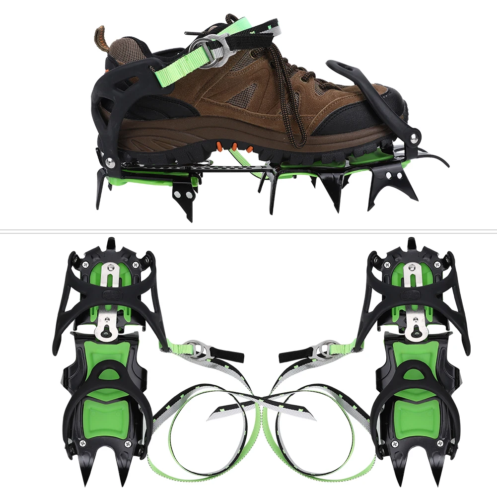 

1 пара светло-зеленые 14 длинных зубьев противоскользящие захваты для льда снега штифты для обуви скобы для пешего туризма альпинизма