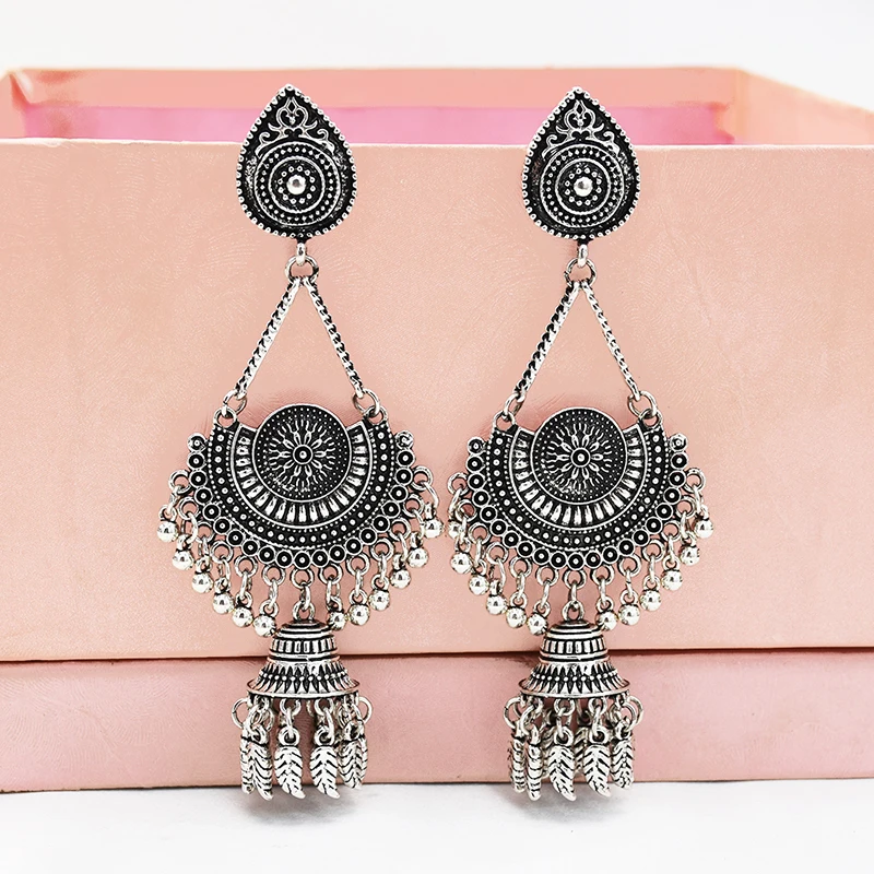 Золото Jhumka свисающие индийские серьги ювелирных изделий Племенной из листьев и