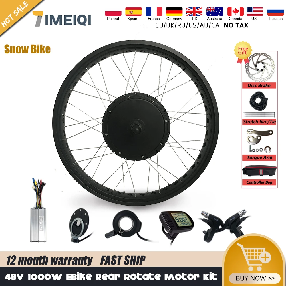 

Electric Bike Fat Tire Conversion Kit 48V 1000W 20 26'' x4.0 Fat Wide Tyre Rear Rotate Wheel Hub Motor For Ebike Conversion Kit