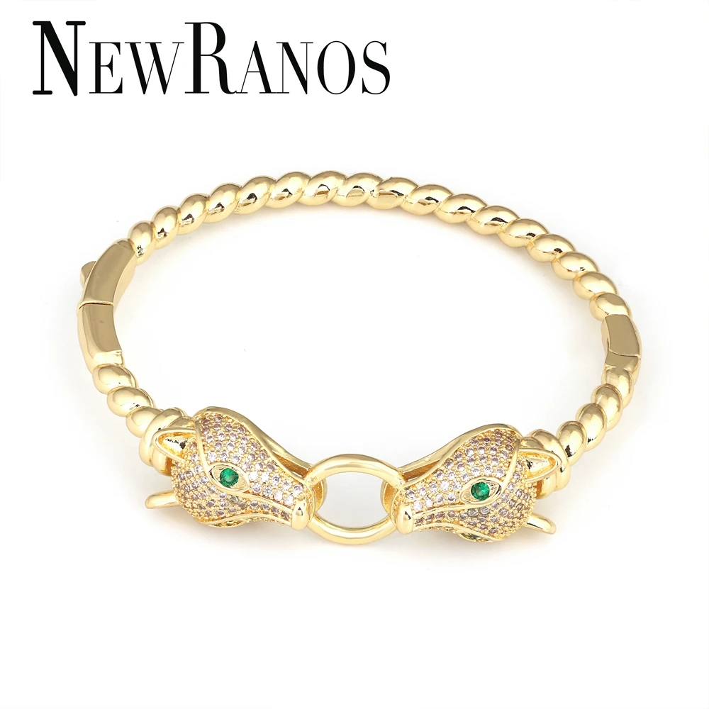 Женский браслет с леопардовой головкой Newranos закрученный Круглый Браслет манжета