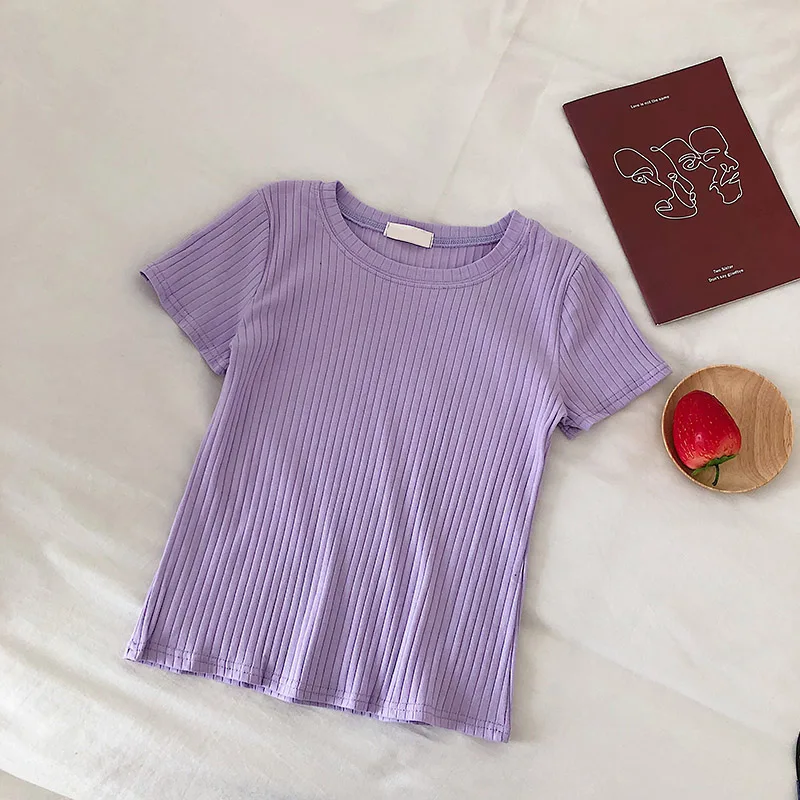 Футболка женская летняя однотонная с круглым вырезом и коротким рукавом |