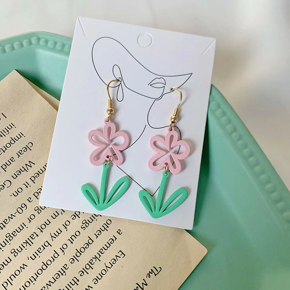 

Flower Dangle Drop Earrings for Women Jewelry Sweet Candy Color Petal Korean Holiday Earrings Accessories