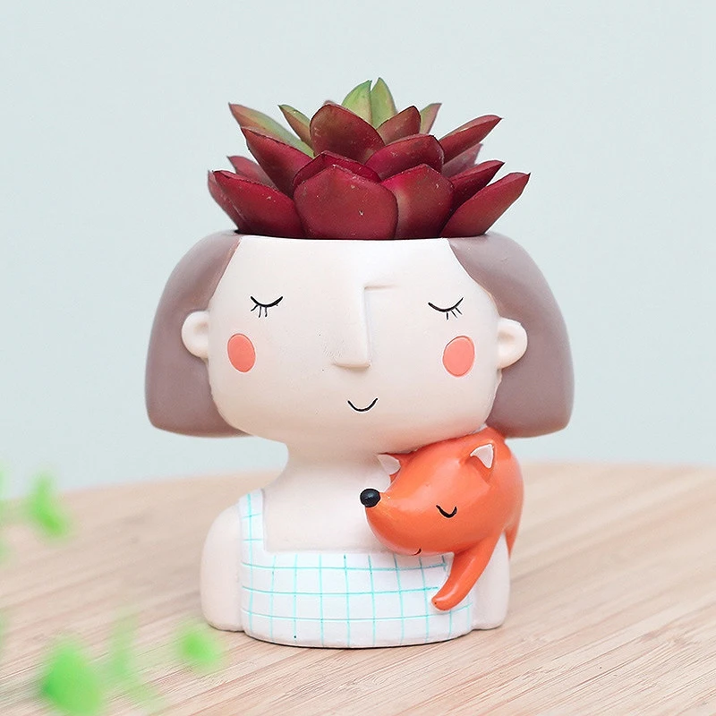 

Flower Girl Planter Set - 4pcs European Style Succulent Plants Planter Pot Mini Bonsai Cactus Flower Pot Home Decor C