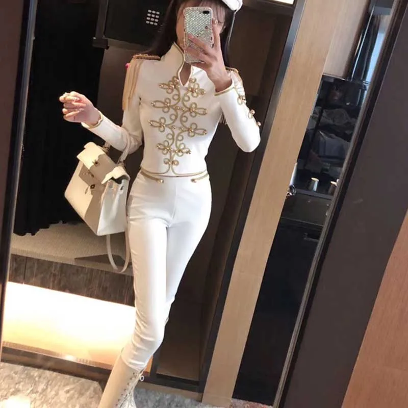 

wholesale 2021 New 2 Piece Set Black and white long sleeves top&trousers fashion Two-piece suit celebrity Cocktail party dress