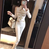 wholesale 2021 new 2 piece set black and white long sleeves toptrousers fashion two piece suit celebrity cocktail party dress