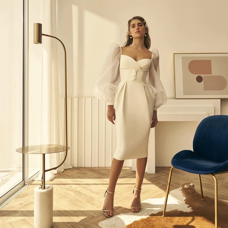 Женское Сетчатое платье с длинным рукавом элегантное белое v-образным вырезом