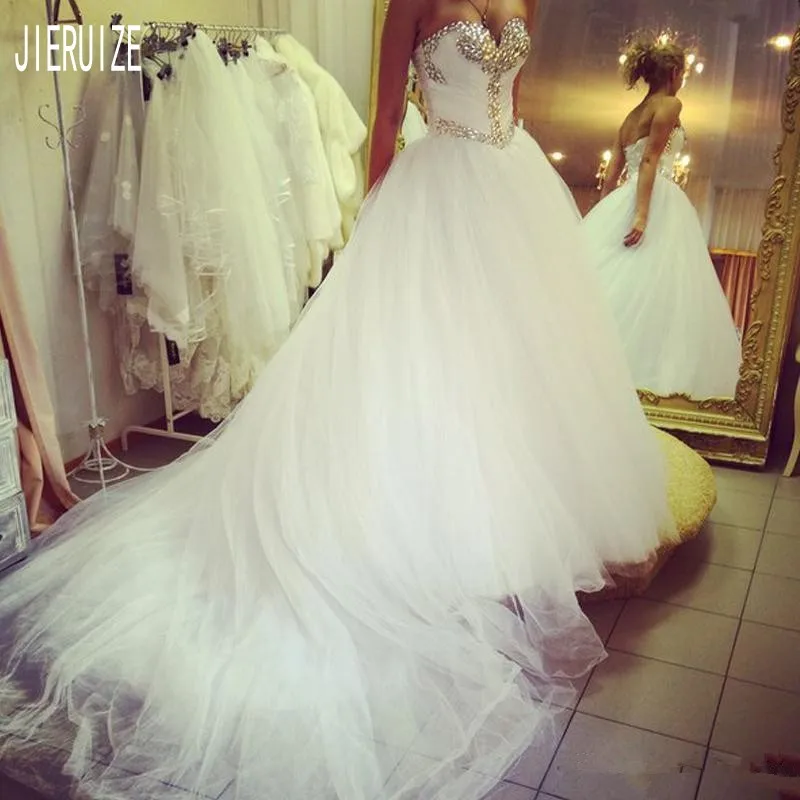 

Роскошное бальное платье JIERUIZE с вырезом сердечком, свадебные платья с бисером, тюлевые свадебные платья, платья невесты со шнуровкой сзади