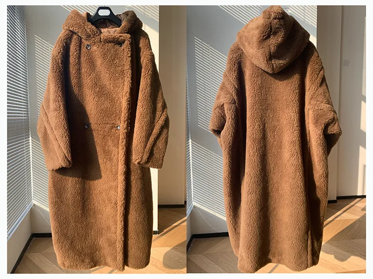 Новинка 2021 цветное пальто с табачным капюшоном плюшевый мишка средней длины из